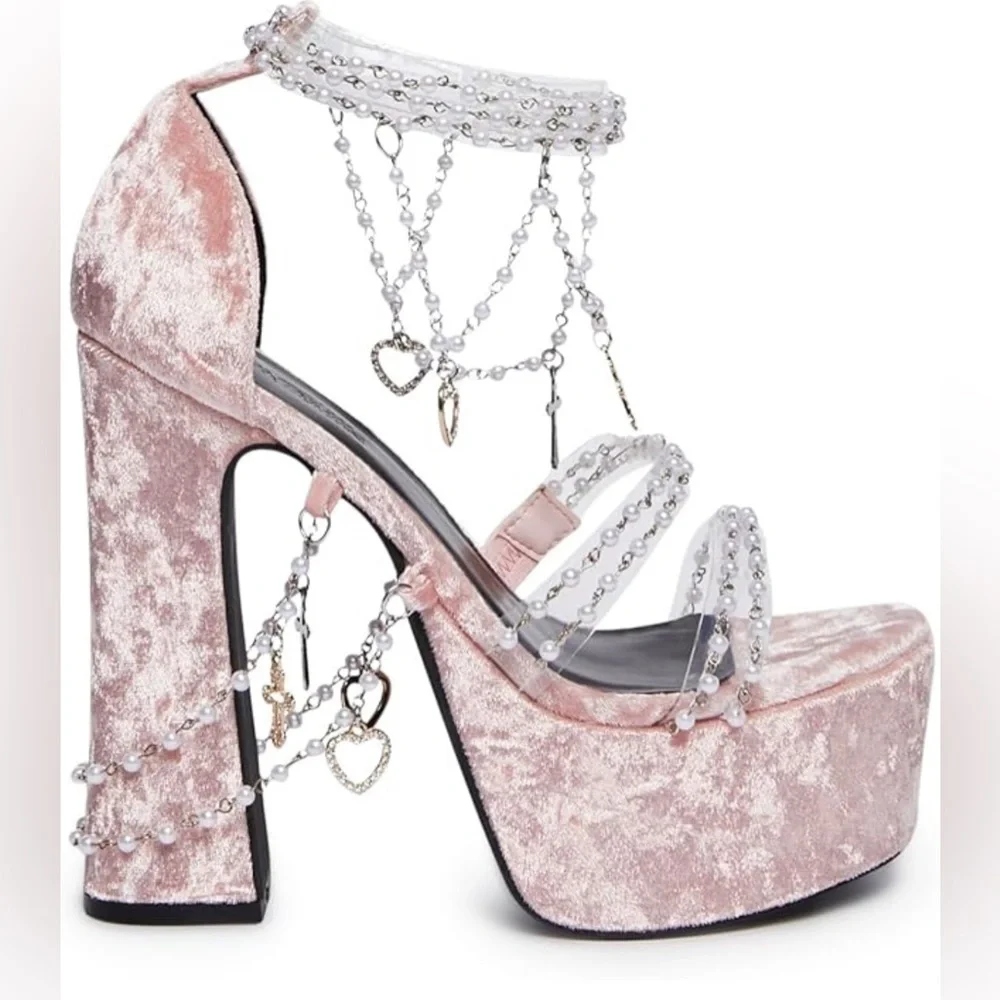 Dolls Kill Sugar Thrills Holy Revelation pink velvet platform heel. Size 5 - Picture 1 of 12